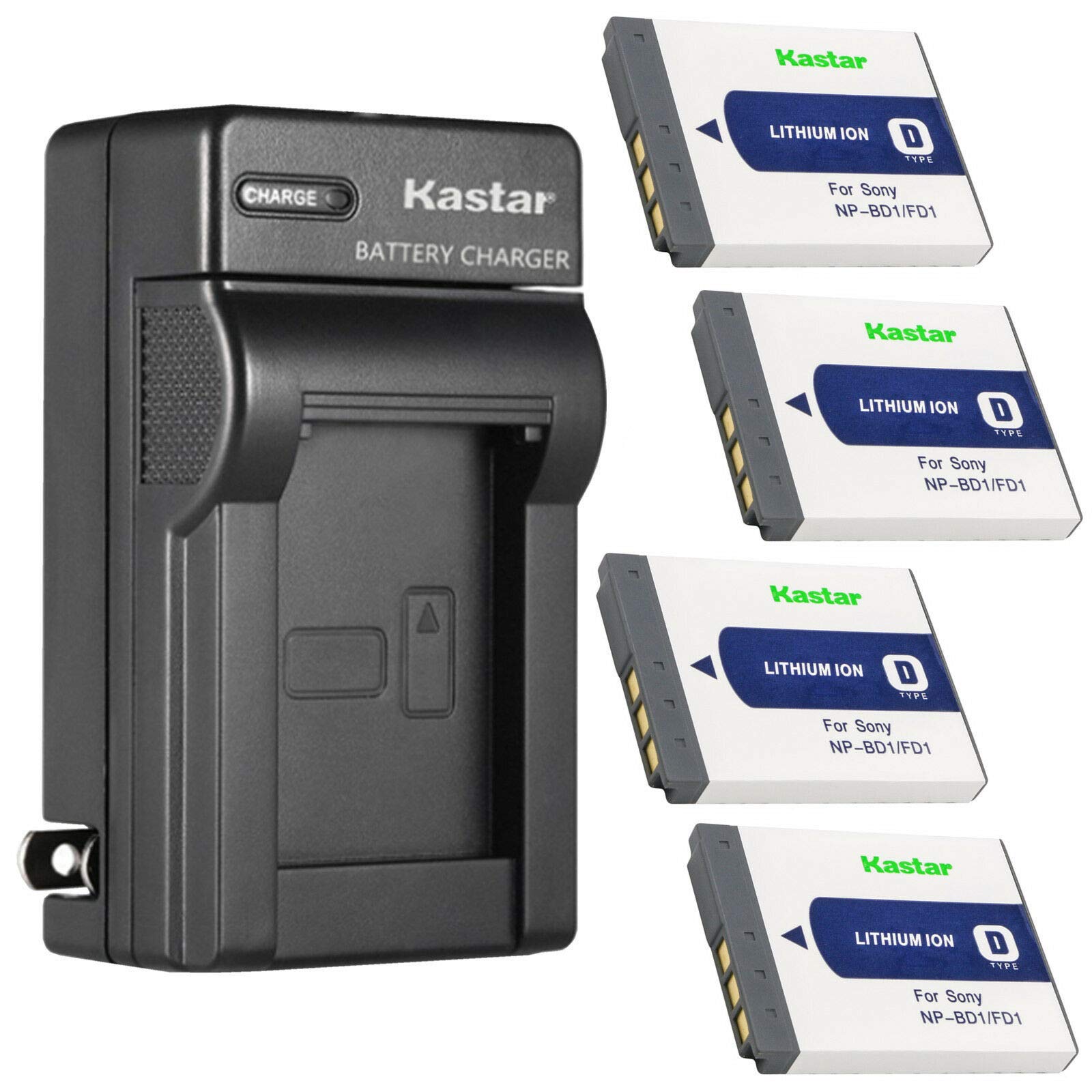 Kastar 4-Pack Battery and AC Wall Charger Replacement for Sony NP-BD1, BC-CSD BC-CS3 Charger, Cyber-Shot DSC-T75, T77, T90, T200 Cameras