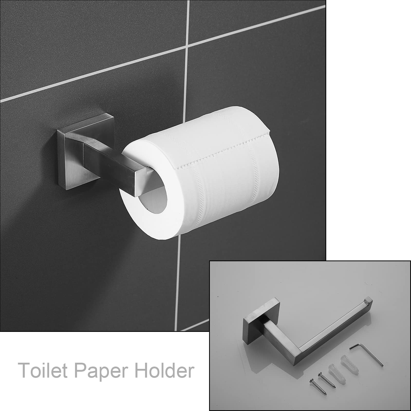 Bathroom Hardware Set 24-Inch Towel Bar,2pcs Towel Hook,Toilet Paper Holder,Hand Towel Holder Stainless Steel Brushed Nickel Bathroom Accessories GTS3190N - Image 4