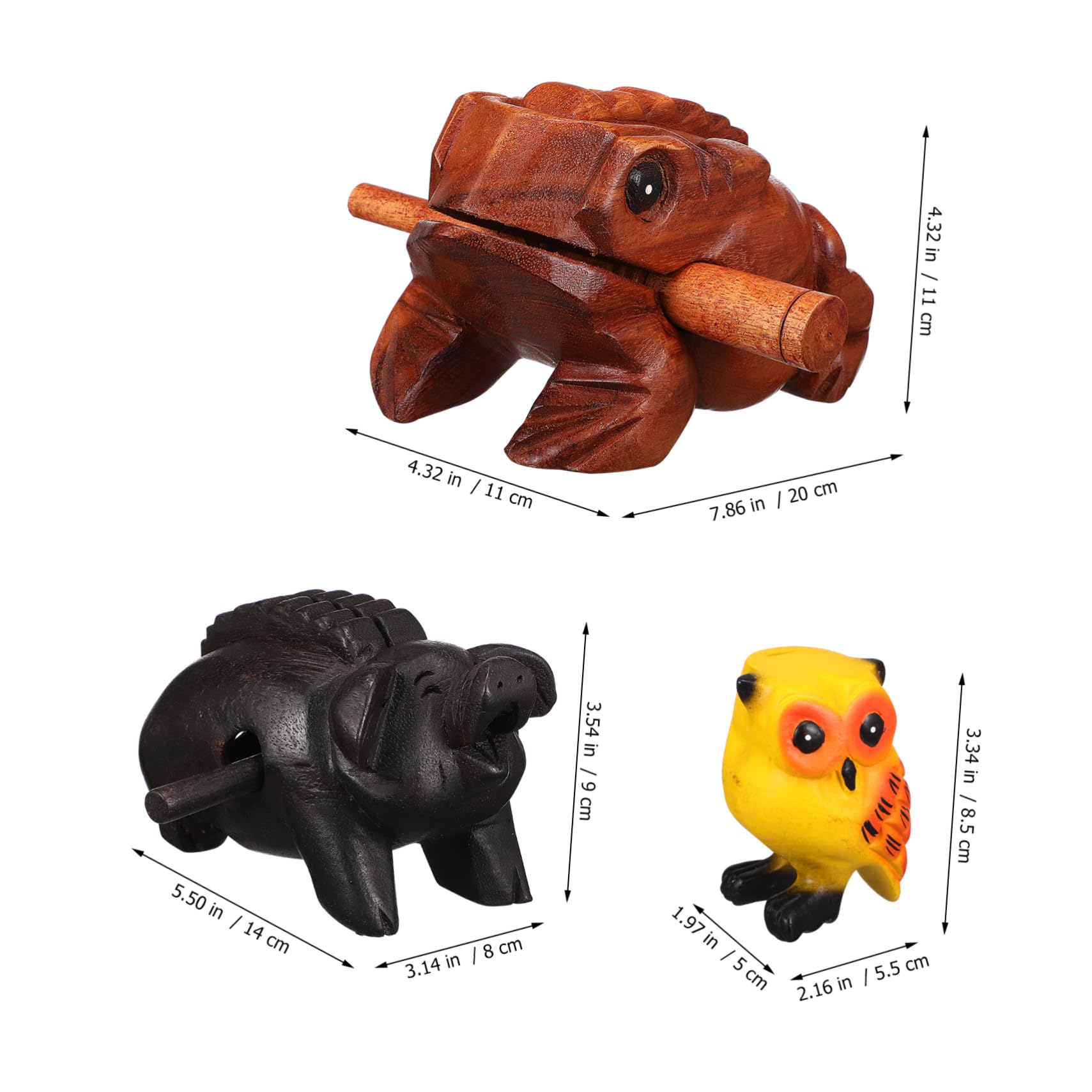 TOPBATHY 3 Stück Teiliges Holz Klangtier mit Frosch Schwein Eule Kreatives Holz Schlaginstrument Percussion Sound Block für Deko und Geschenk Naturbelassenes Musikspielzeug