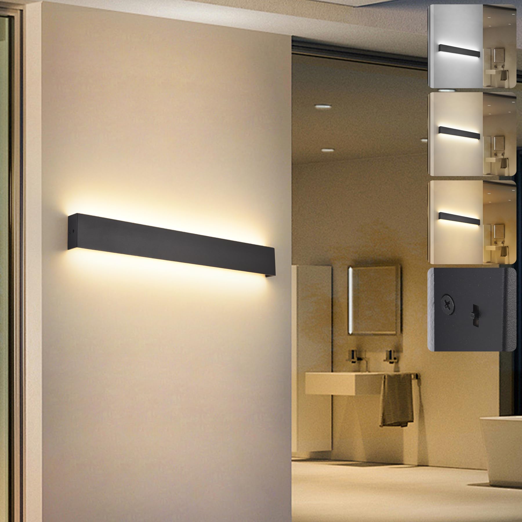 KUKAK Modern Lampe Wand,LED Wandleuchte Innen,10W Wandlampe,3000K/4000K/6000K Wandlampen