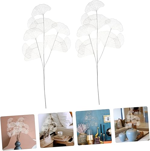 Miniatura 7 de NOLITOY Guirnalda de vegetación 2pcs simulado Ginkgo blanco adornos otoño plástico novia seda arreglos florales