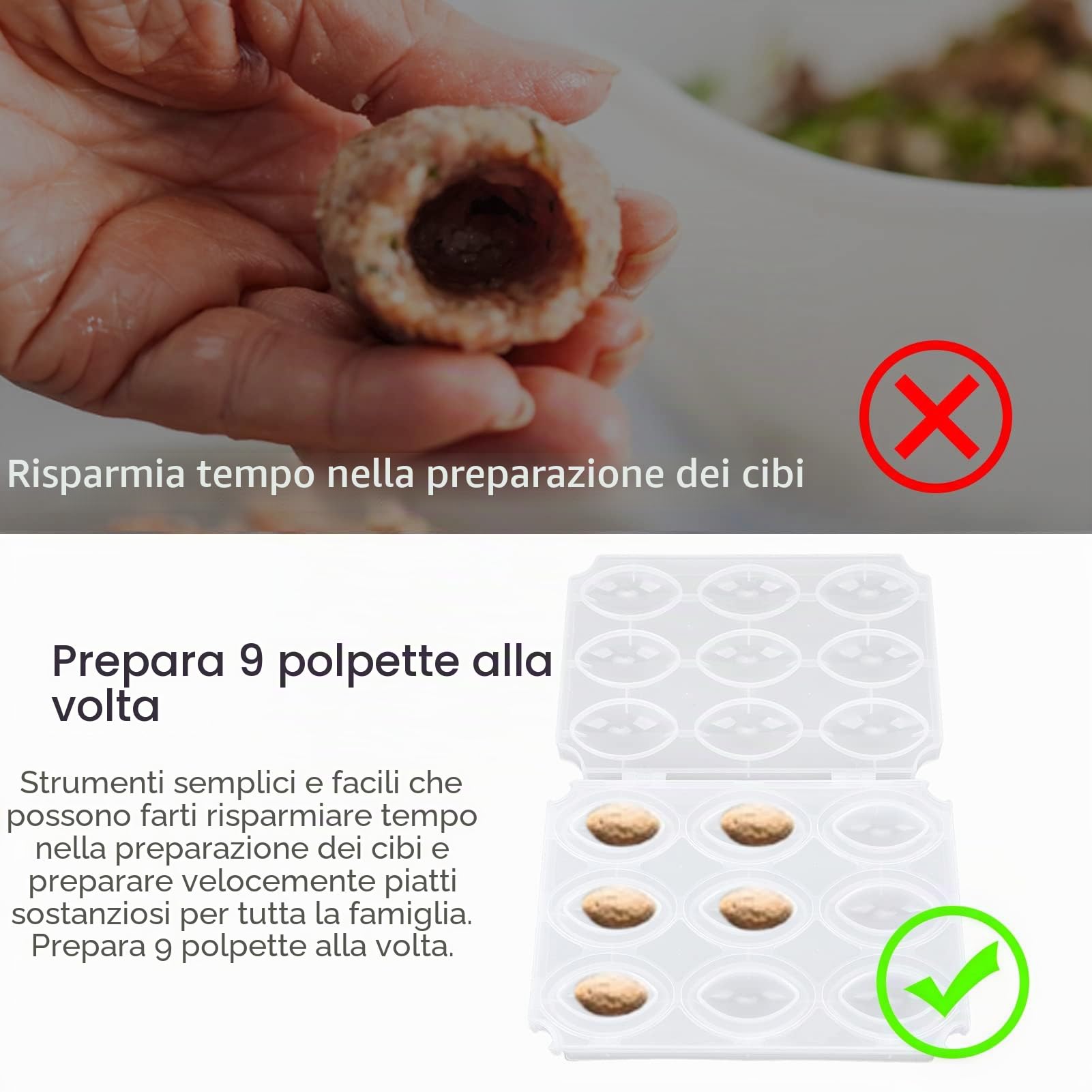 Processore per Stampi per Polpette Strumento per Pressa per Polpettone Manuale Fai da Te Stampo per Rotoli di Kibbeh Fai da Te 9 Griglie Macchina per Carne Fatta in Casa (Trasparente)