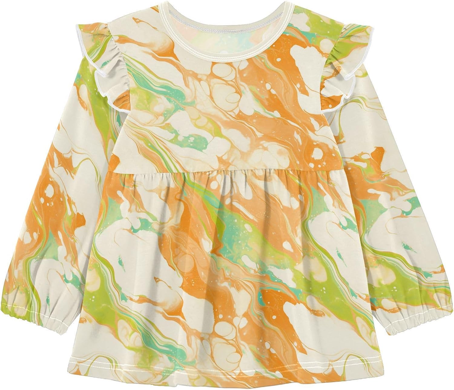 visesunny Toddler Clothes for Girls Orange Green Halo Tie-dye Long Sleeve Fall Shirts Cotton Top with Ruffle Collar