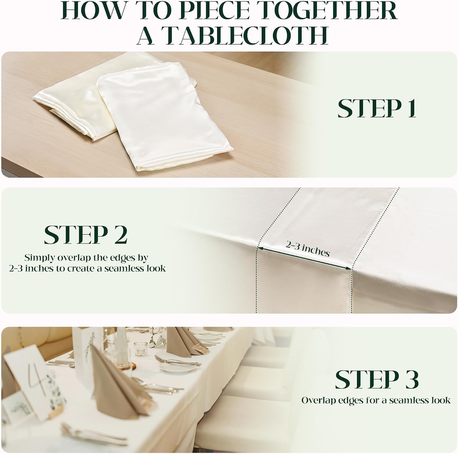 4 Pack Ivory Satin Tablecloth 58 x 102 Inch Overlay Seamless Design | Rectangle Reusable Smooth Polyester Table Cover with Natural Drape for Wedding, Birthday Party, Holiday Banquet Decoration