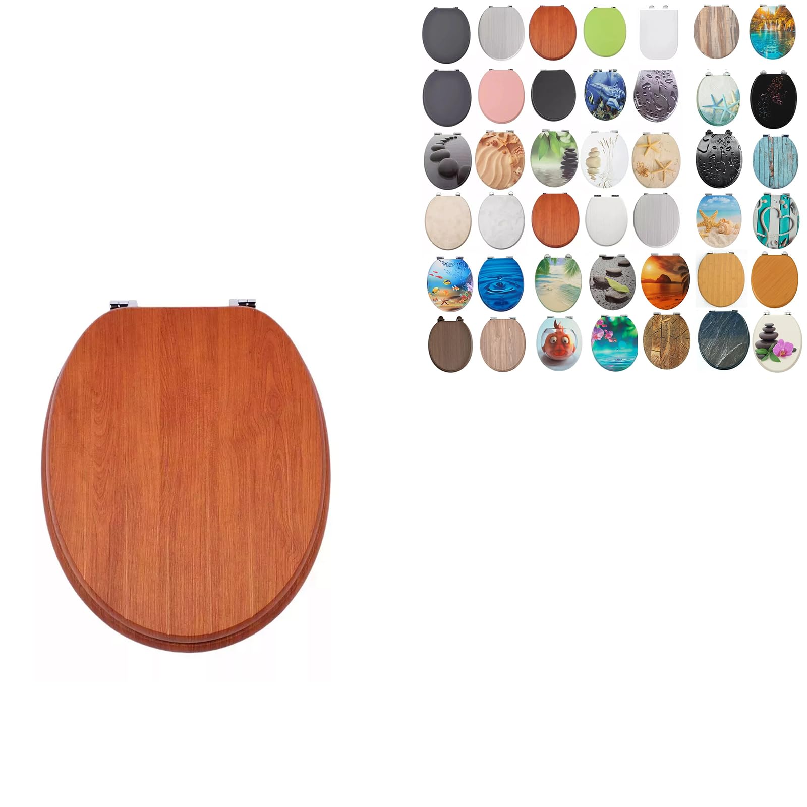 18" MDF Toilet Seat Universal Adjustable Fit Most Toilets Oval Seat┃Bathroom Standard Wooden MDF Toilet Seat | WC SEAT +Fittings (Antique Wooden)
