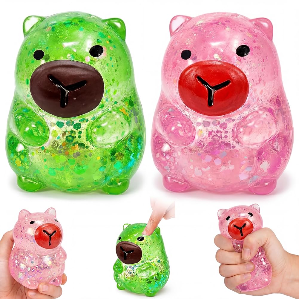 Stress Balls for Adults, Capybara Squeeze Fidget Toys, Squeeze Cube Sensory Toys, Enhanced Grip Strength Capybara Squeeze Ball, Animal Anxiety Stress Relief Fidget Toy, 2PCS