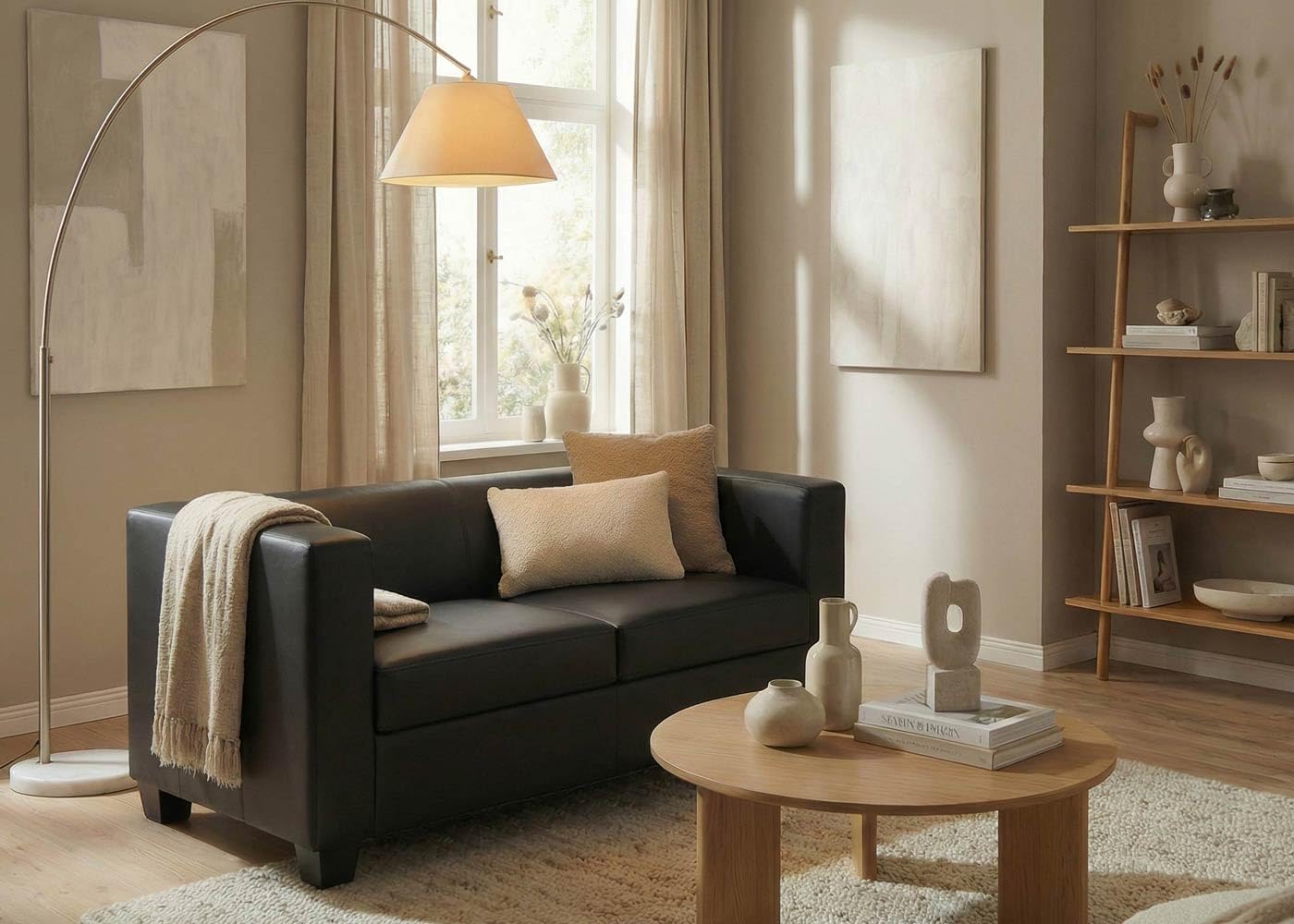 Mendler 2er Sofa Lille - Kunstleder, schwarz