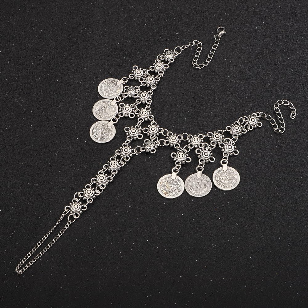 Wiwpar Bohemian Reto Coin Tassel Chain Vintage Link Bracelet with Slave Finger Rings Retro Coin Bracelet Halloween Jewelry Gift for Women Bar Prom Party - Image 6