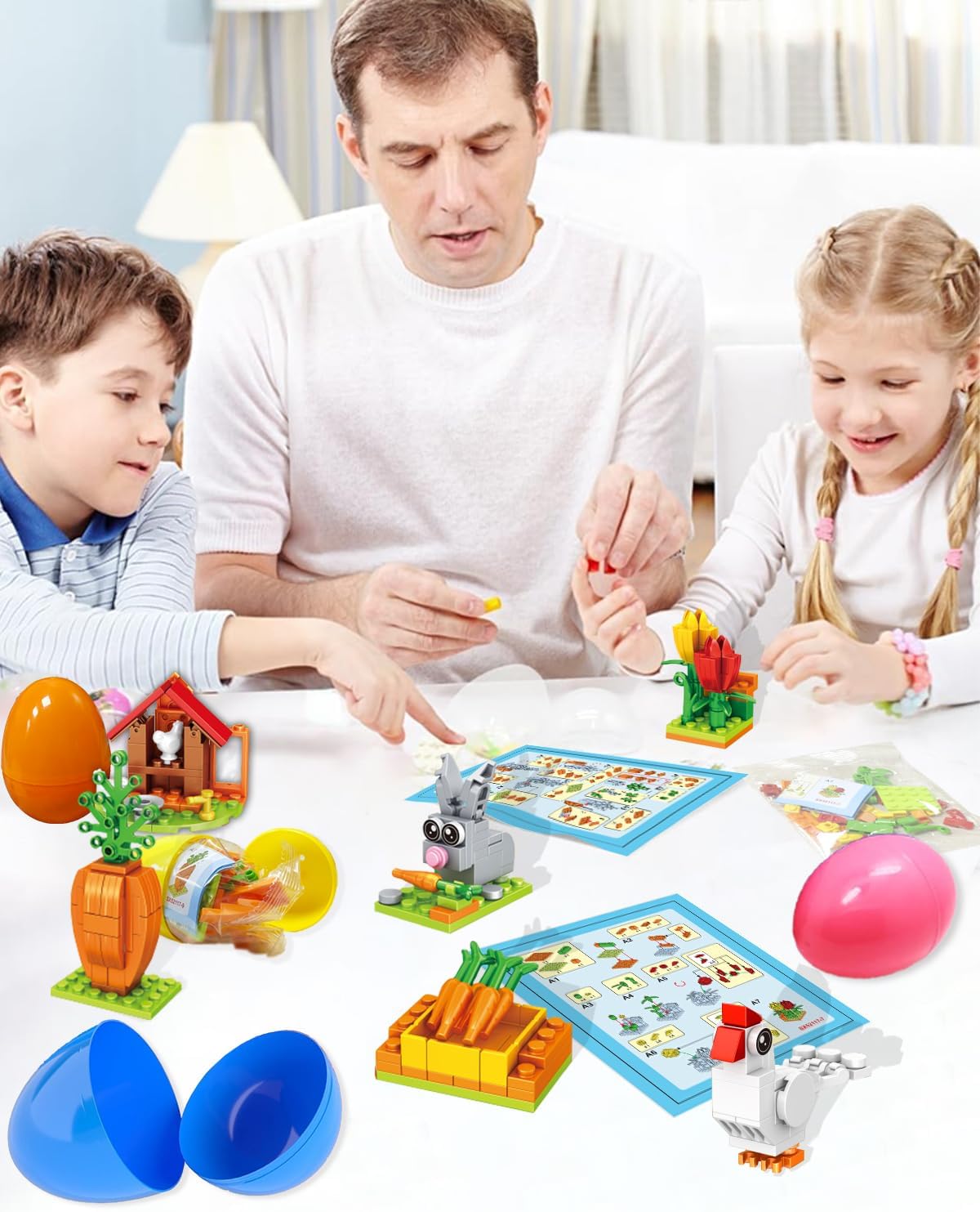 Easter Basket Stuffers Toys for Kids, Prefilled Easter Eggs Fillers with Farm Building Blocks Toys for Boys Girls Gifts Ideas Egg Hunt Party Favors Supplies