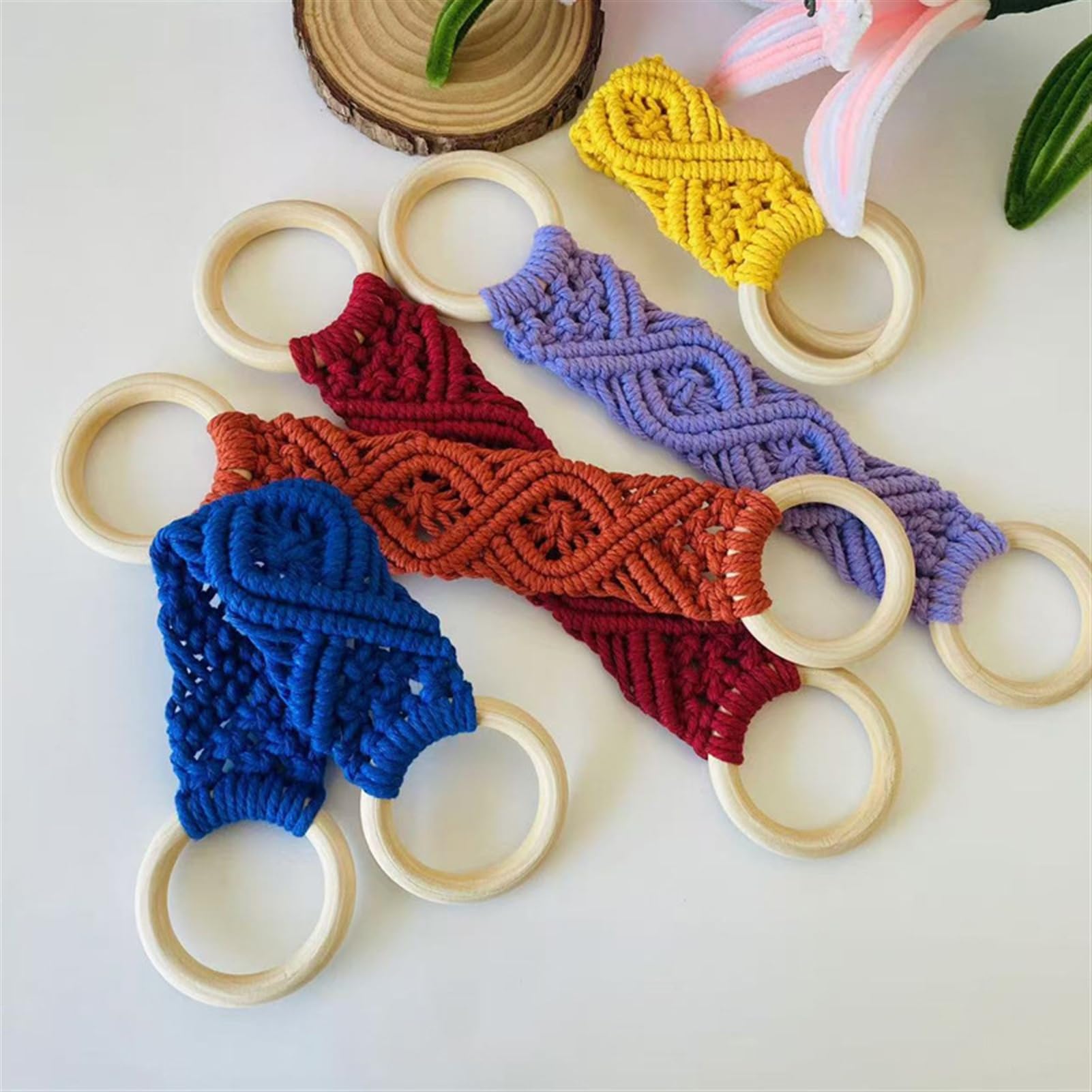 Lot de 4 porte-serviettes en crochet – Anneaux décoratifs à suspendre pour cuisine, cuisine, cuisine, poignée de four et cintre de salle de bain, jaune pour décoration de maison et de cuisine