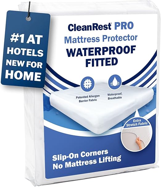 CleanRest Waterproof Mattress Fitted Sheet Protector, Ultimate Defense Against Spills and Wear, MicronOne Allergen Barrier, Breathable, Chemical-Free, Fits Mattress Depths 12" to 21" (Queen)