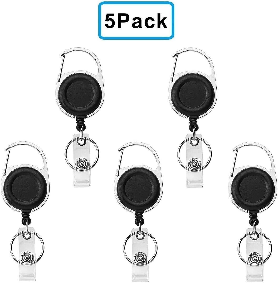Retractable Badge Reel with Carabiner Belt Clips and Key
