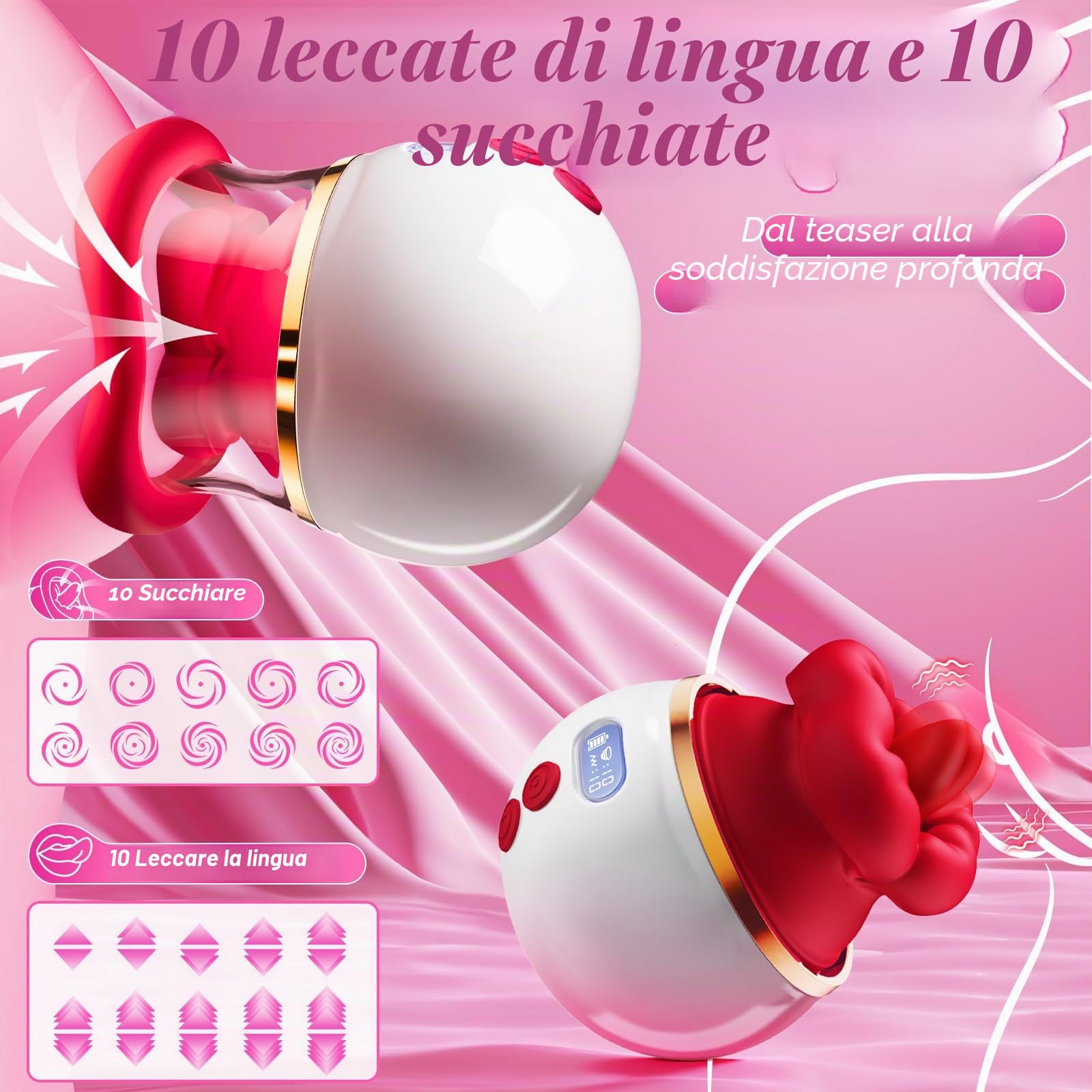 Vibrazione per le donne che succhiano il sesso giocattolo, set di vibratore 5 in 1 giocattolo sessuale per donne con LCD e 10 succhie, 10 leccate di lingua e 10 vibratori, vibratori per capezzoli