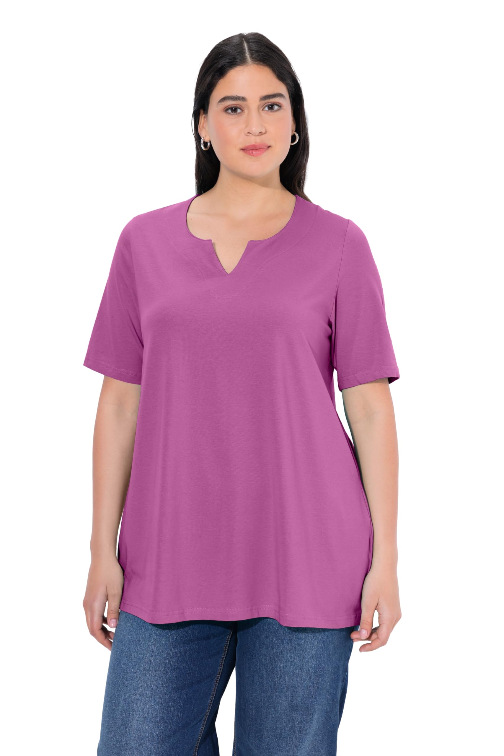 Ulla Popken Damen große Größen Übergrößen Plus Size T-Shirt, A-Linie, Tunika-Ausschnitt, Halbarm 807259