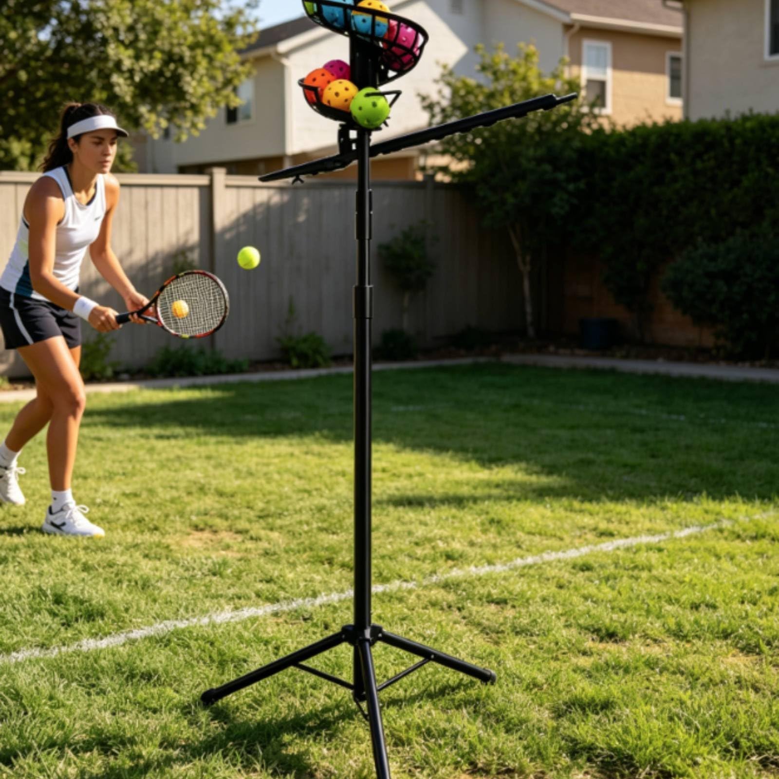 Lanciatore di Palle da Tennis Macchina Allenamento Dispensatore Automatico Apparecchio Regolabile con Alimentazione Continua per E Controllo su Varie