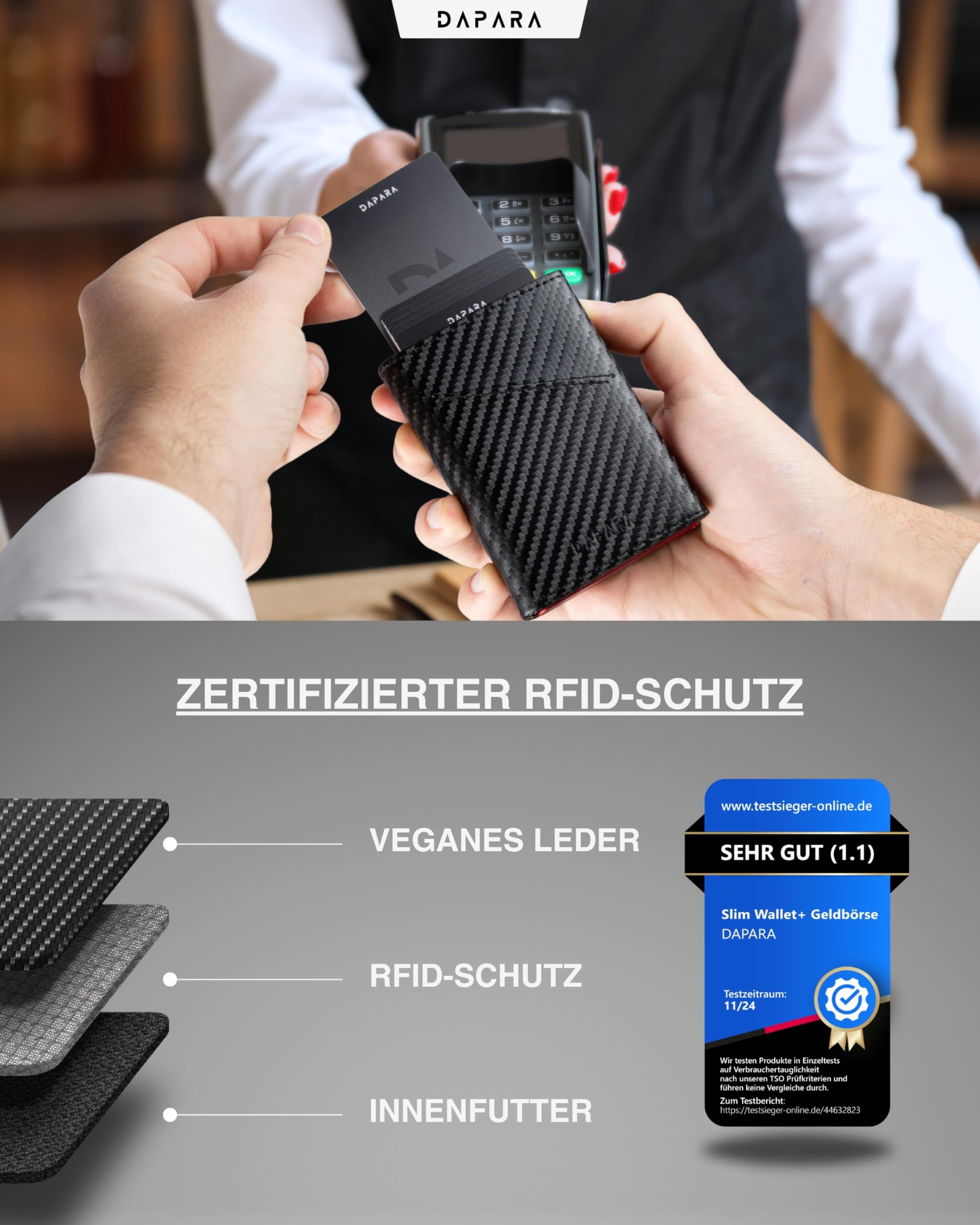 Geldbörse Herren | Slim Wallet Herren mit Münzfach & RFID-Schutz | Portmonee Männer | Kartenetui für 12 Karten | Smart Wallet for Men | Karten Geldbeutel | Portemonnaie | Carbon Red