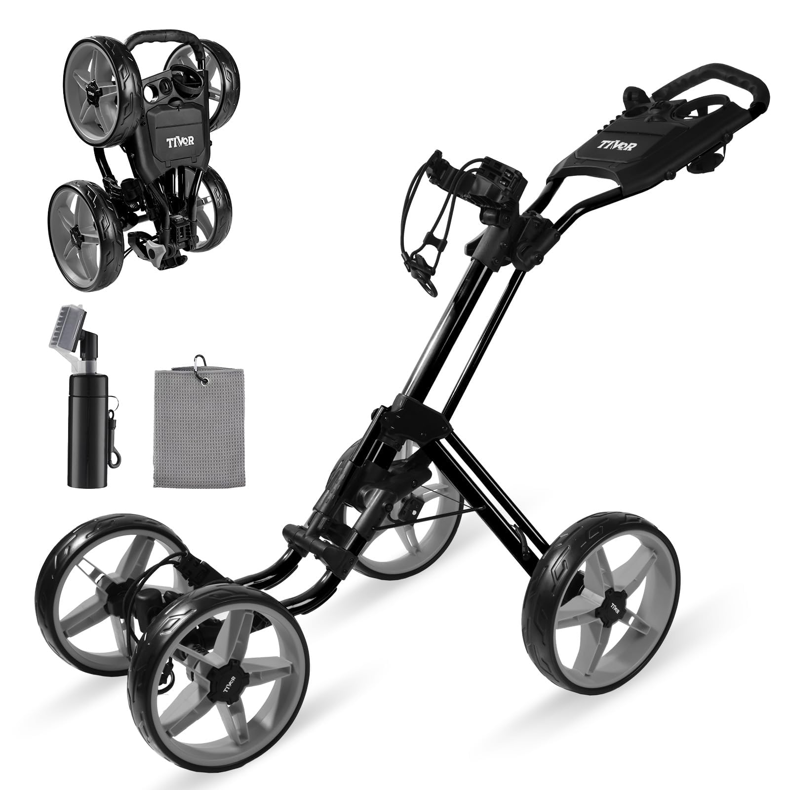 Tivor Lightweight Golf Push cart 4 Wheel in Black