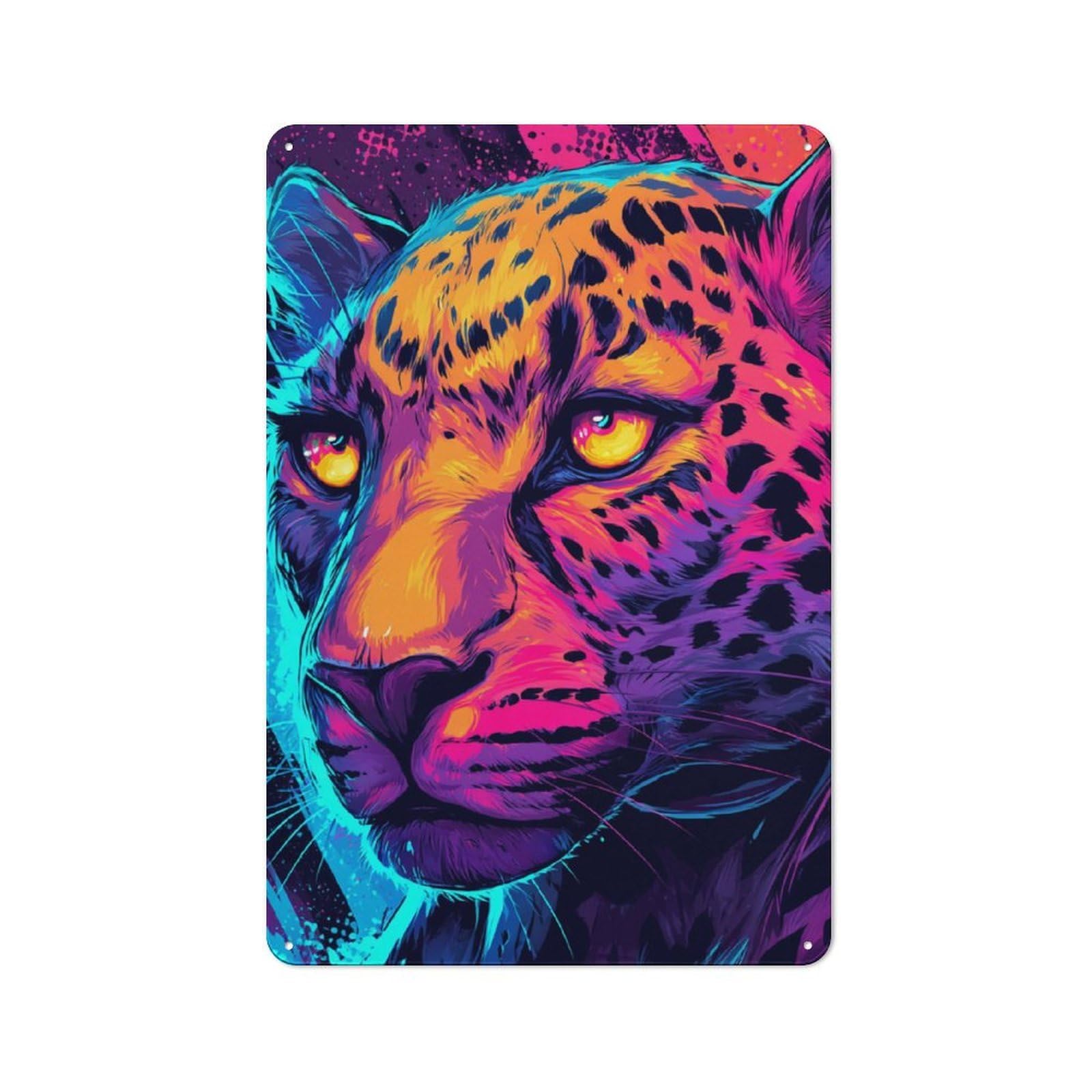 Junmoney Vibrant Leopard Art Vintage Metal Sign 30X20cm For Guest Room Or Hallway, Suited To Guest Room Decorators