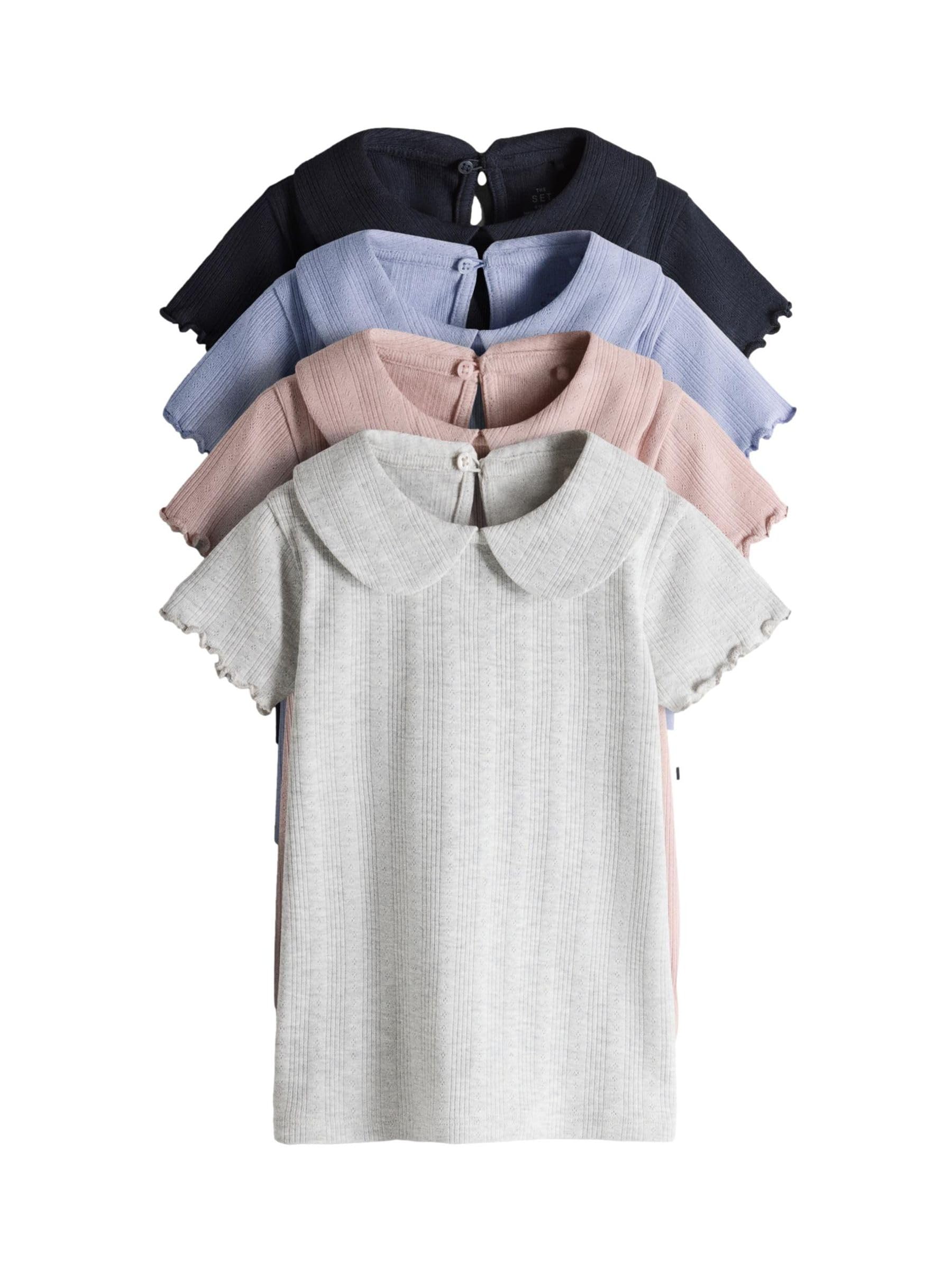 THE SET Niñas Tops de Manga Corta de Punto con Cuello y diseño Calado Pack de 3 Pack de 4