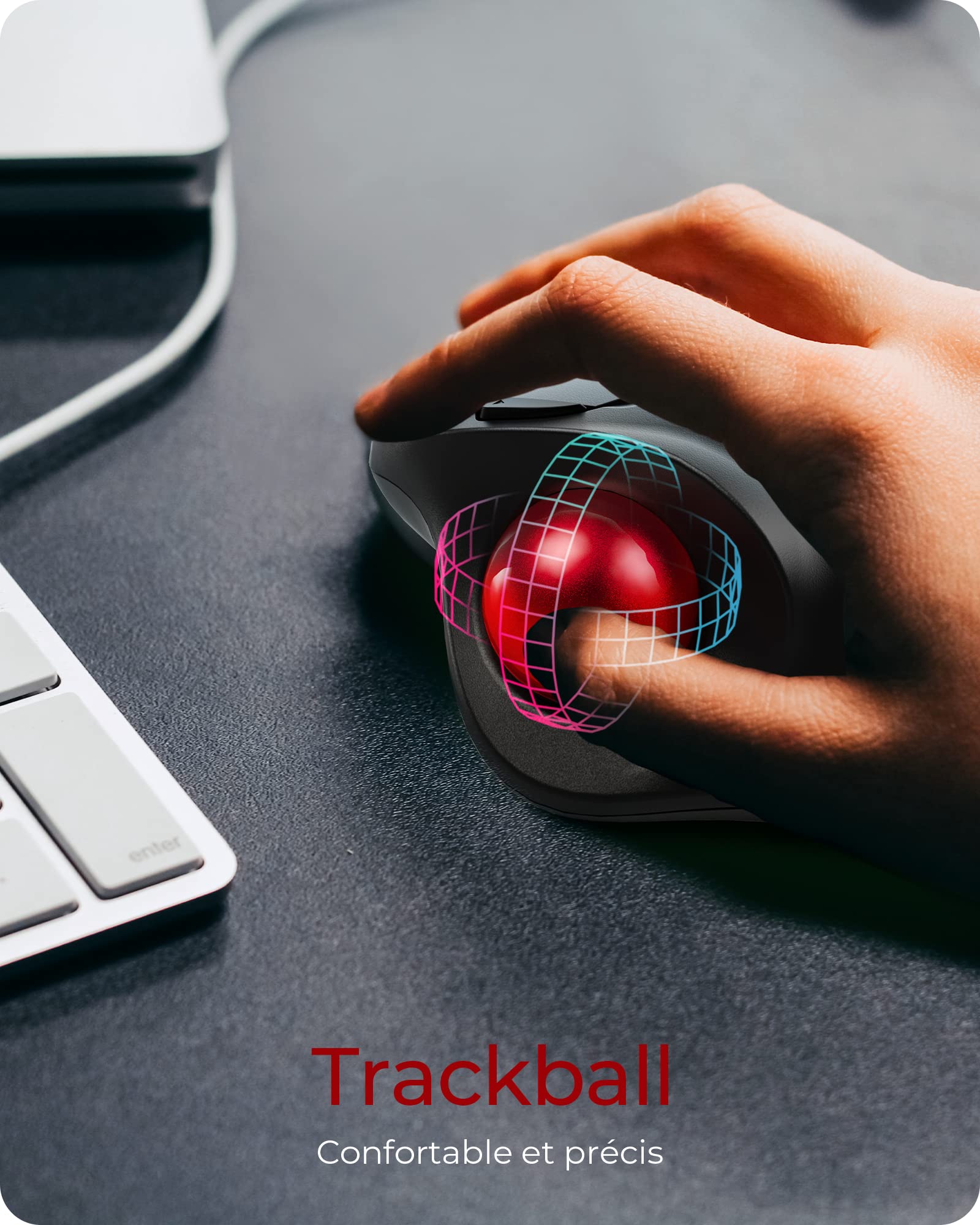 KeySonic Souris Trackball sans fil, Ergonomique, Contrôle précis & facile avec le pouce, Connexion USB 2.4 GHz, Pour Windows & Mac, KSM-6101RF-EGT