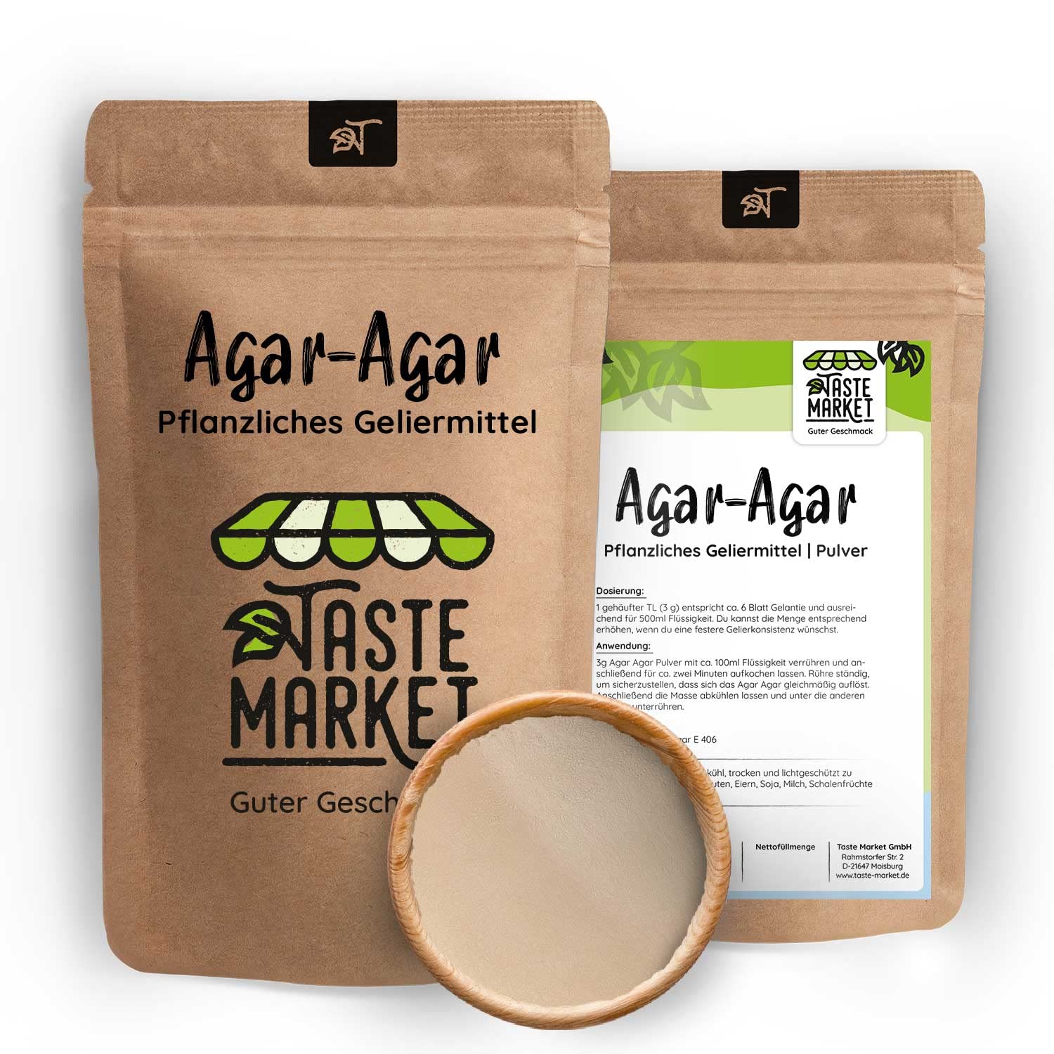 TASTE MARKET Guter Geschmack 2 x 500 g Agar Agar Polvere | Gelificante vegetale | Vegano | Addensante