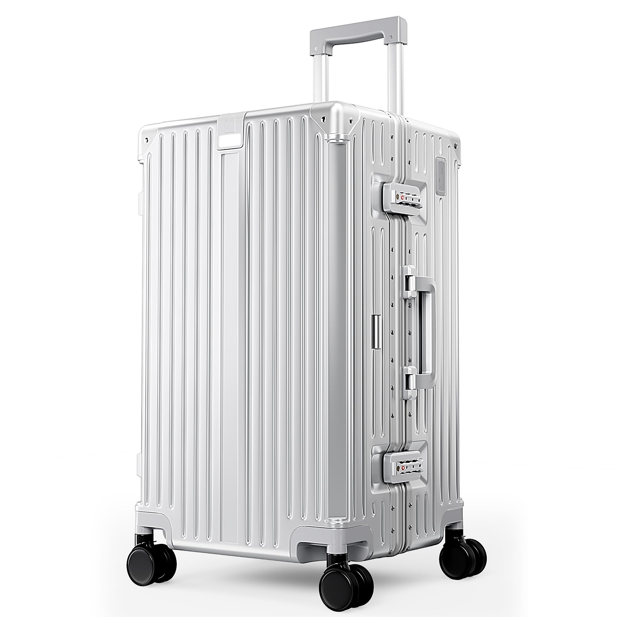 ALPHA CAMP Koffer Größe TSA Schloss Suitcase Large Koffer L Silber 66L | Aluminium Rahmen & Polycarbonat Hartschalenkoffer Groß mit Rollen Reisekoffer 38x32x67cm Rollkoffer Luggage