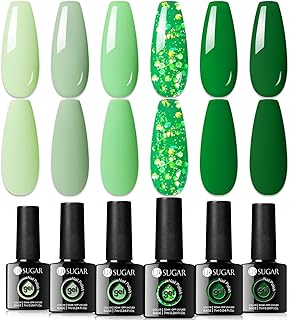 UR SUGAR Esmalte verde semipermanente, esmalte de uñas flash verde claro de 6 colores empapado en gel ultravioleta, kit de arte de uñas semipermanente 7ml