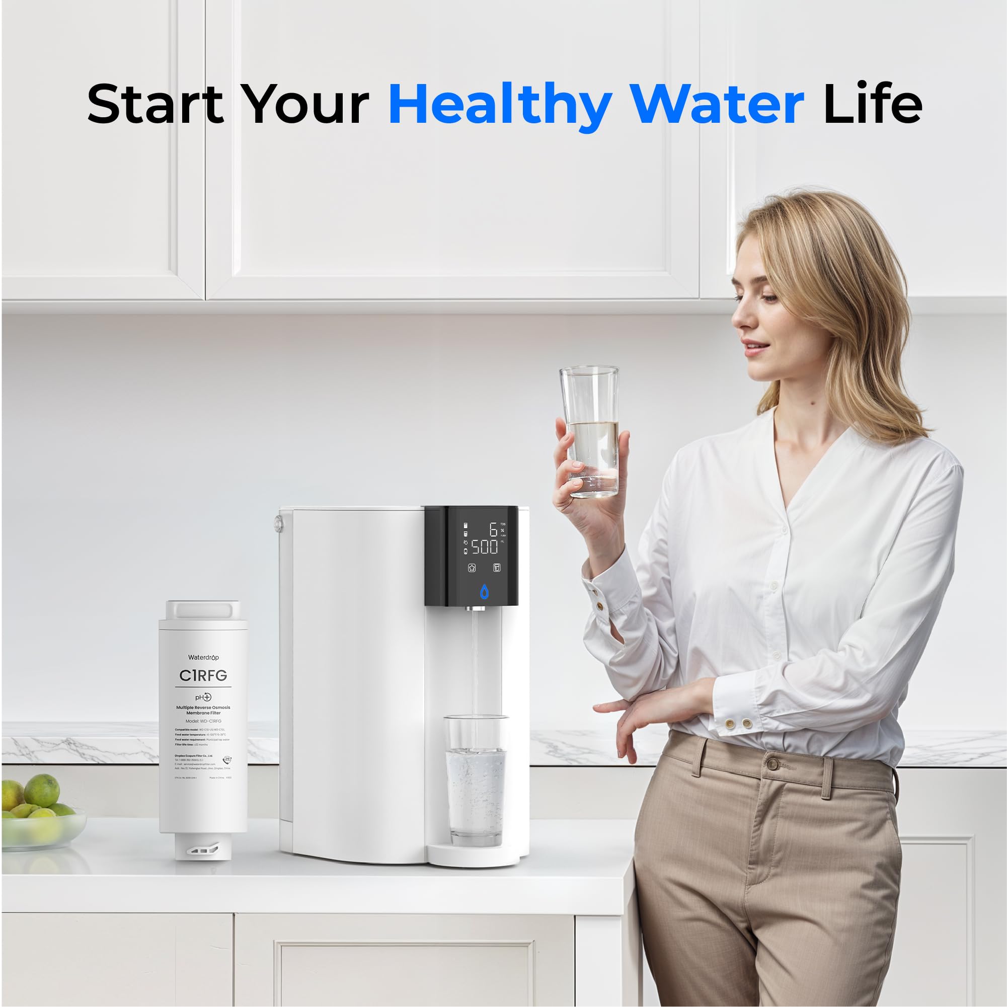 Waterdrop Filtro WD-C1RFG, ricambio per sistema WD-C1SL Countertop CoreRO, durata 12 mesi