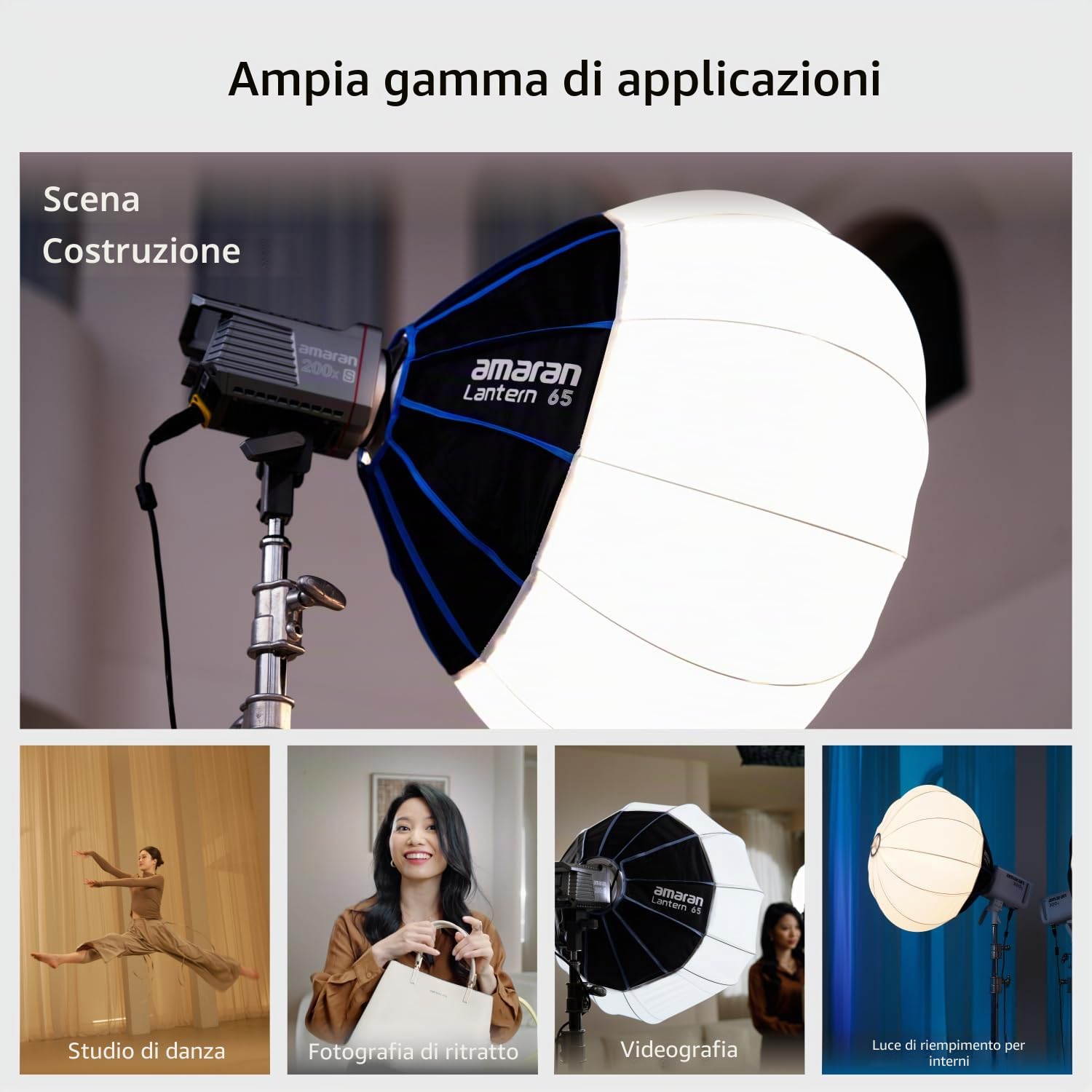 Amaran Lantern 65cm Softbox Sferico con Attacco Bowens, Illuminazione a 360° per Studio e Produzione Video, Design a Montaggio Rapido, Include Borsa per il Trasporto