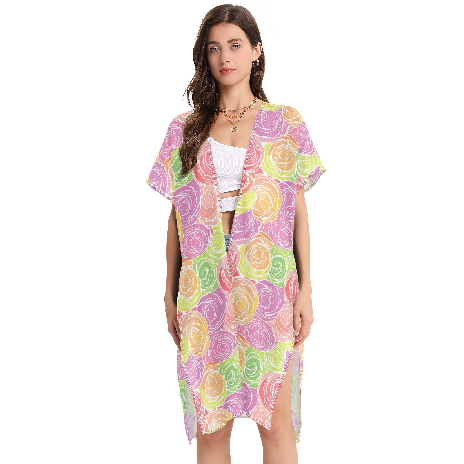 Rose Colorful Flower Womens Cover Up Cause Beach Cover-Ups Honeymoon Essentials L size
