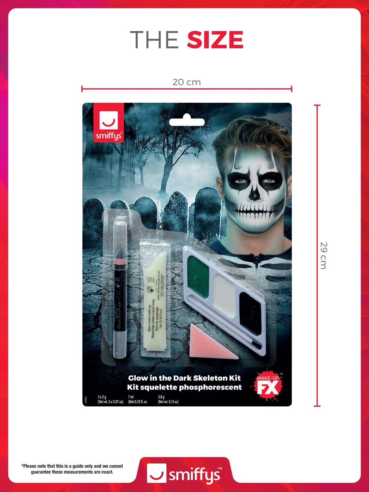 Smiffys Kit Trucco Scheletro FX - Aqua Color, Bianco E Nero Con Sangue Finto E Spugna - Per Halloween