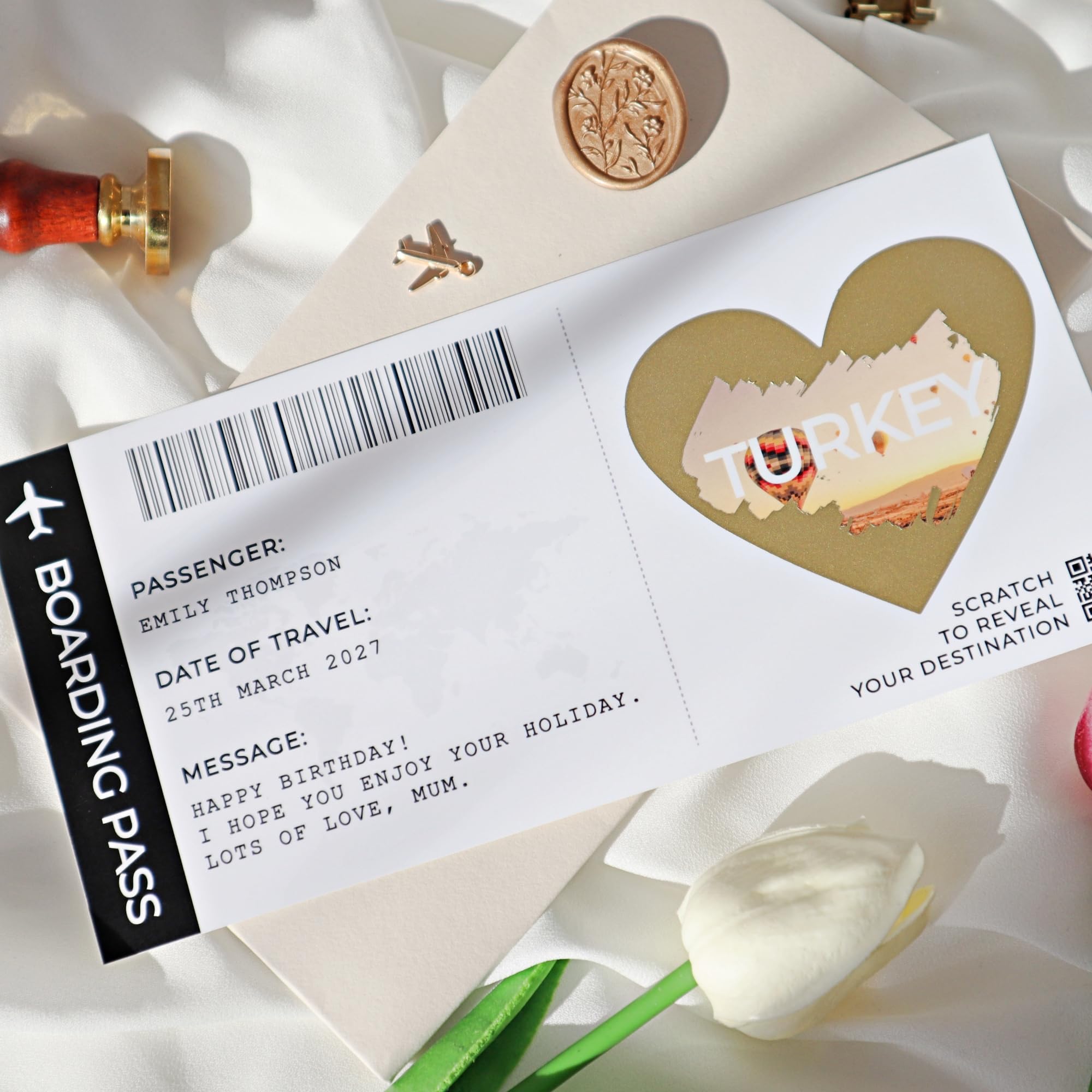 Turkey holiday scratch reveal card personalised boarding pass Edinburgh Barcelona Rome Krakow birthday scratch and reveal anniversary gift for fiance husband to be wife to be ST-01