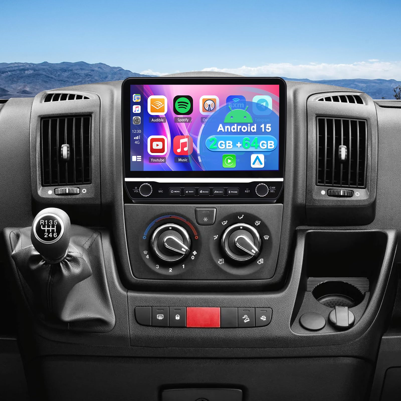 2+64G Android 15 Autoradio für FIAT Ducato Peugeot Boxer Citroën Jumper 2006–2023 mit Carplay Android Auto, 10 Zoll Touchscreen Auto Stereo Display Player Radio GPS Navi Head Unit mit FM RDS SWC DAB+