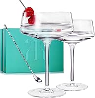 Vista 1 de The Wine Savant Juego de 2 vasos de Martini & Champagne Coupé con cuchara plateada 10 onzas Lujo de cristal, soplado a mano premium Cóctel