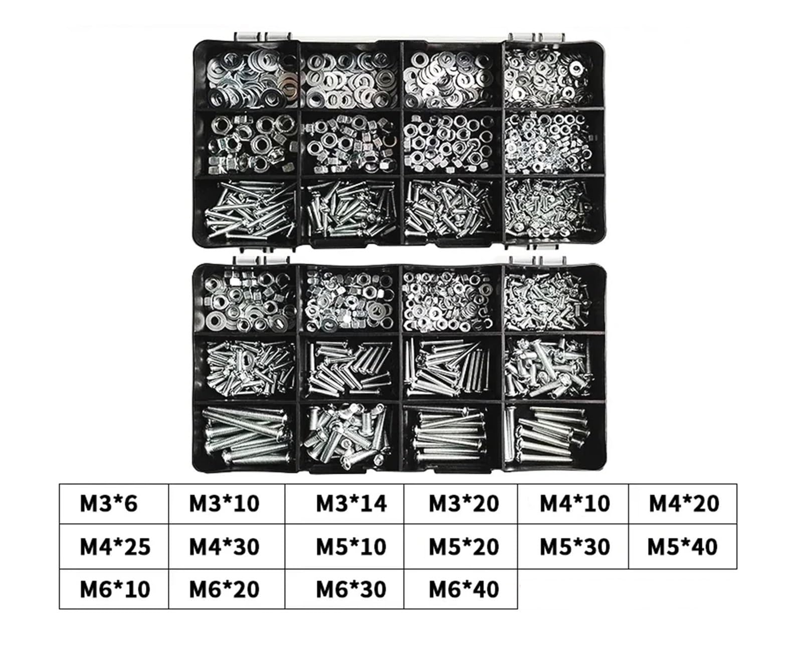 Genérico Juego de Surtido de Tornillos for máquina M3 M4 M5 M6 con Tuercas, Pernos y Arandelas, Caja de Kit de Tornillos, Tuercas y Arandelas de Cabeza Redonda(W Set,5 Boxes)