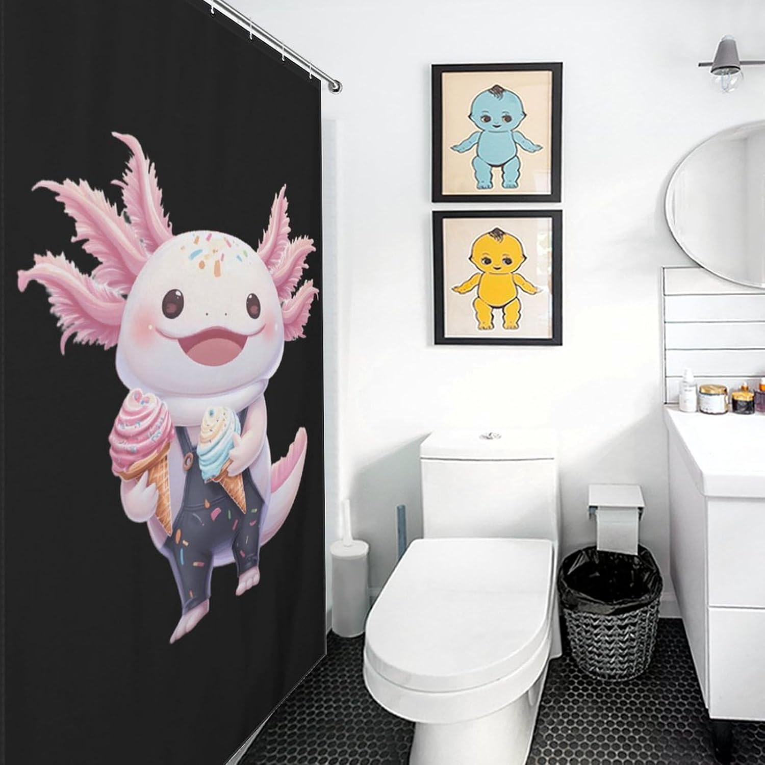 Axolotl Ice Cream Shower Curtain 46.85x70.87Inch（119x180cm） Polyester Bath Curtain Shower Curtains Printed Decorative