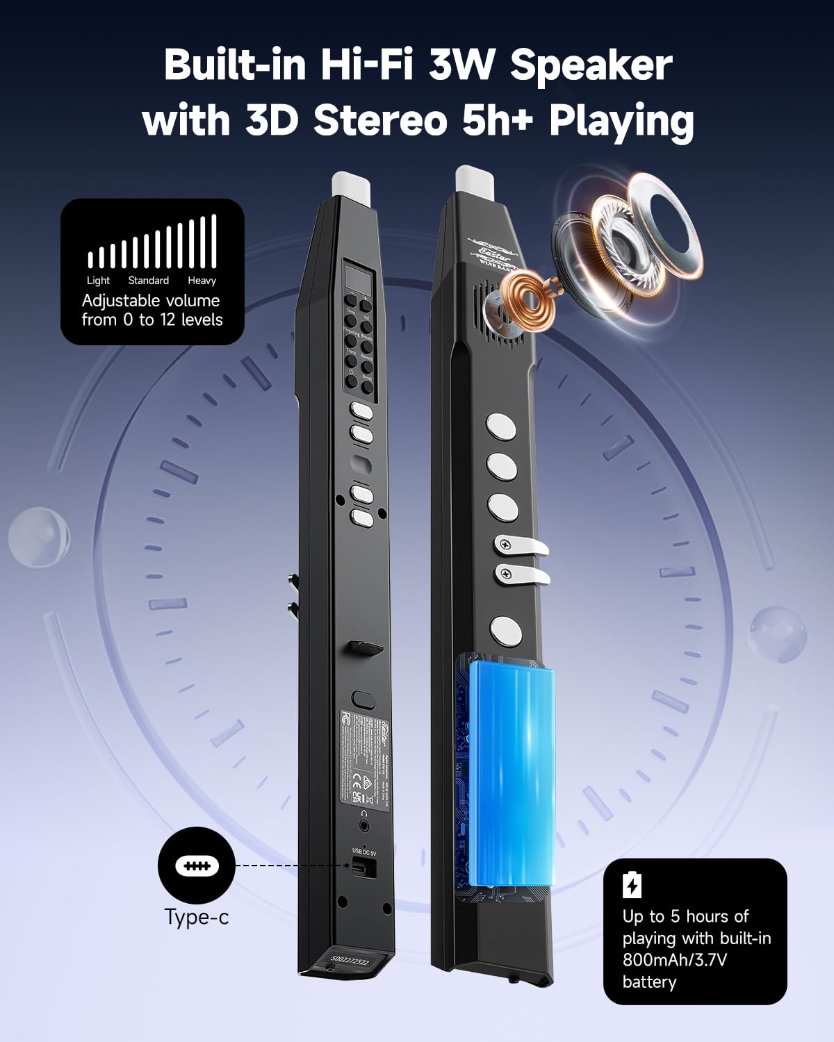 Eastar Digital Woodwind Electric Saxophone for Beginners, 27 Tones, Silent Practice, Hi-Fi Speaker, Adjustable Airflow, Reverb Effect, Rechargeable Battery, MIDI, BT Support, EDA-100