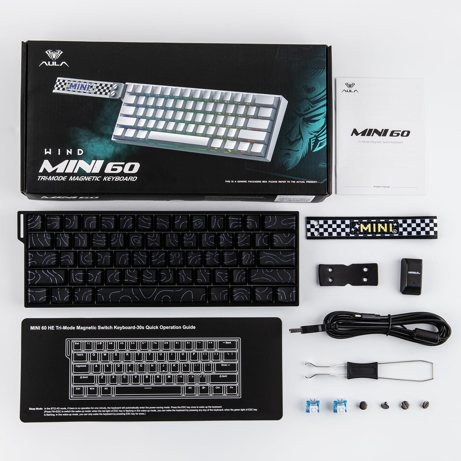 EPOMAKER Aula MINI60 HE Tastiera Wireless da Gioco, 8K Hz Polling, SOCD & DKS, Tastiera con Effetto Hall al 60% con Fast Trigger & Adjustable Actuation, RGB, PBT Keycap, per Win/Mac (Max)
