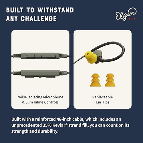 Miniatura 6 de Elgin Rumble - Auriculares con cable con micrófono, auriculares intrauditivos, USB-C, 27 dB NRR, IP67 impermeable, compatible con OSHA, auriculares