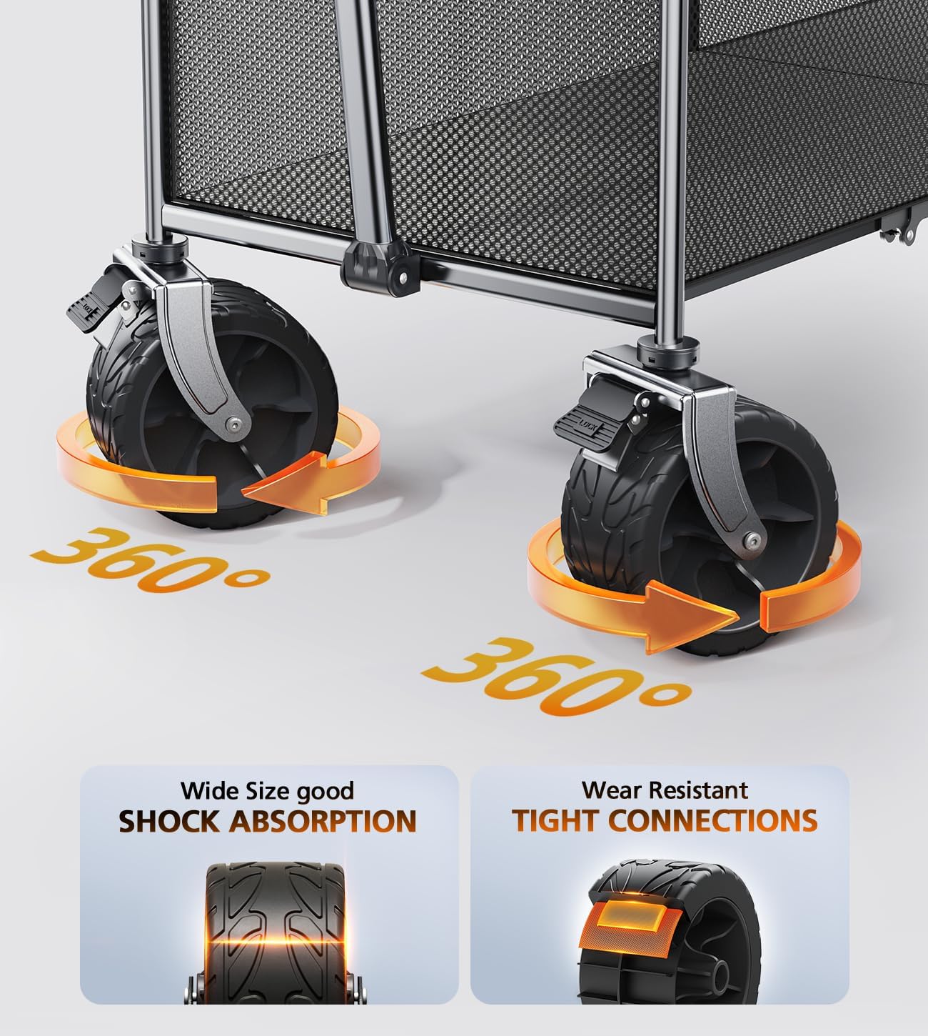 480Lbs Foldable Double Decker Wagon Cart,Beach Carts with Large Wheels&Side Storage Pocket&Dustbag,Large Capacity Folding Wagon for Shopping,Garden,Camping,Fish,Sports-Grey