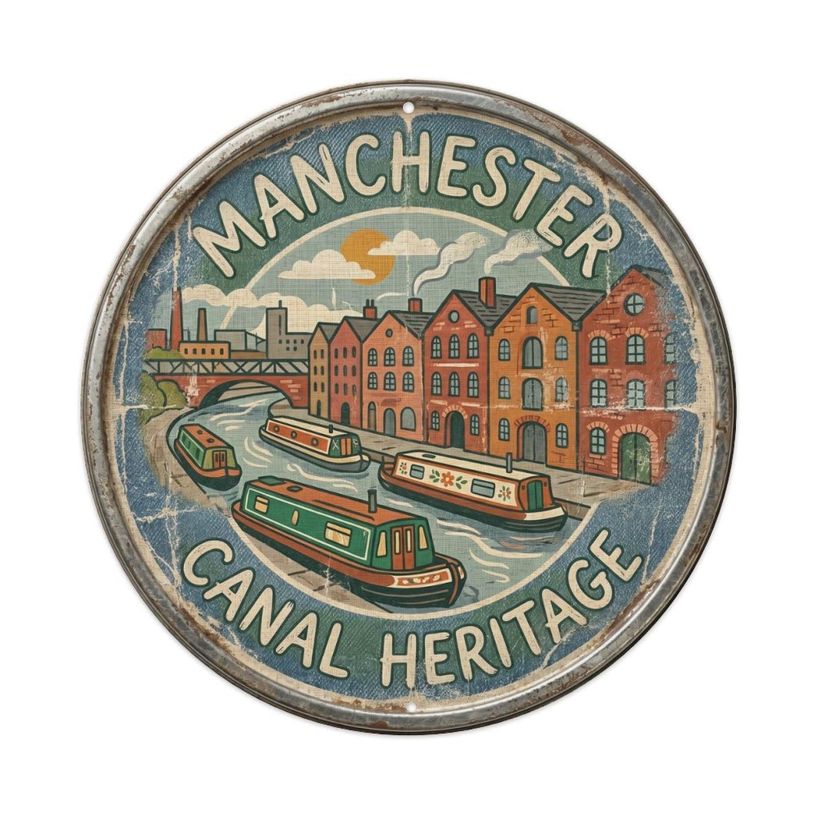 Canal Tranquil Kitchen Waterway Metal Tin Sign Plaque Wall Decor for Cafe, Club, Garden Round Metal Poster 8x8Inch