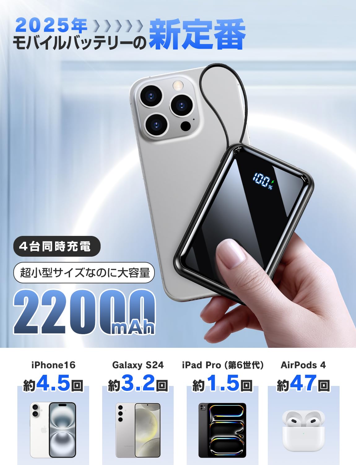 Amazon | モバイルバッテリー 大容量【22000mAh大容量&次世代モデル 