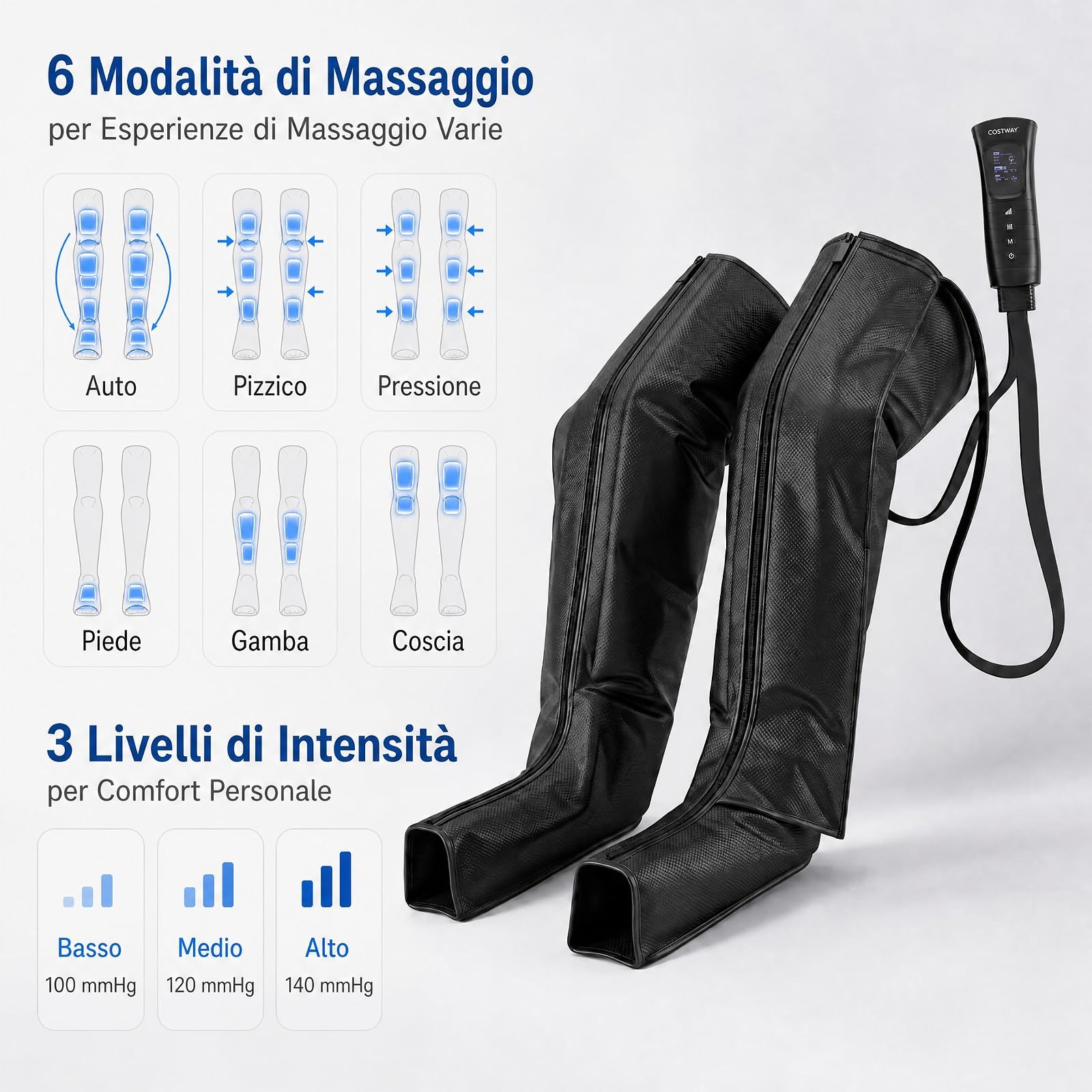 COSTWAY Massaggiatore Gambe a Compressione con 6 Modalità di Massaggio