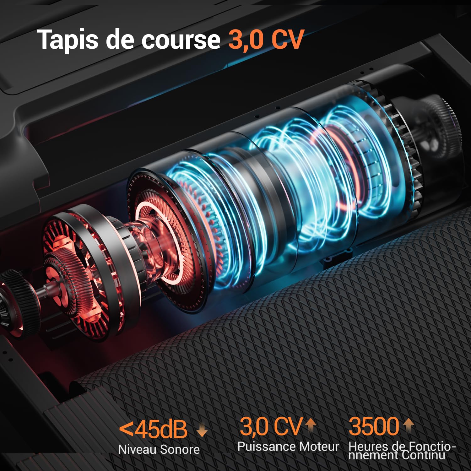 Tapis de Course Pliable UMAY 3.0HP 2200W avec Moniteur de Fréquence Cardiaque