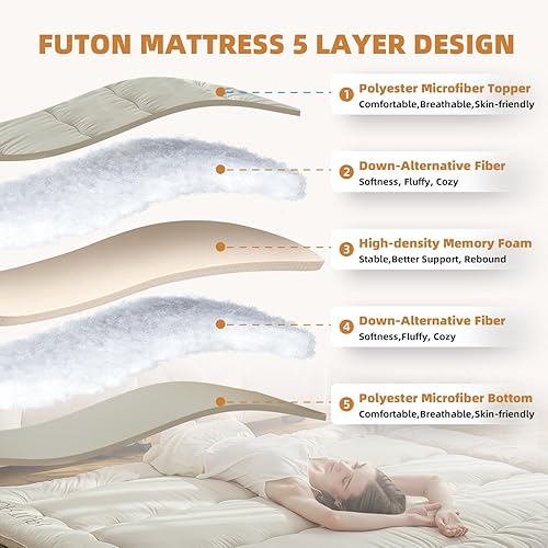 Miniatura 7 de Futón japonés de suelo, colchón plegable tamaño Queen, colchón de tatami para piso, cama plegable portátil para invitados, tapete de juego para