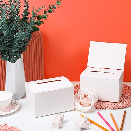 Miniatura 5 de Spakon 24 cajas de donación para sorteos para recaudación de fondos de caridad, caja de boletos de cartón blanco con ranura para recoger tarjetas de