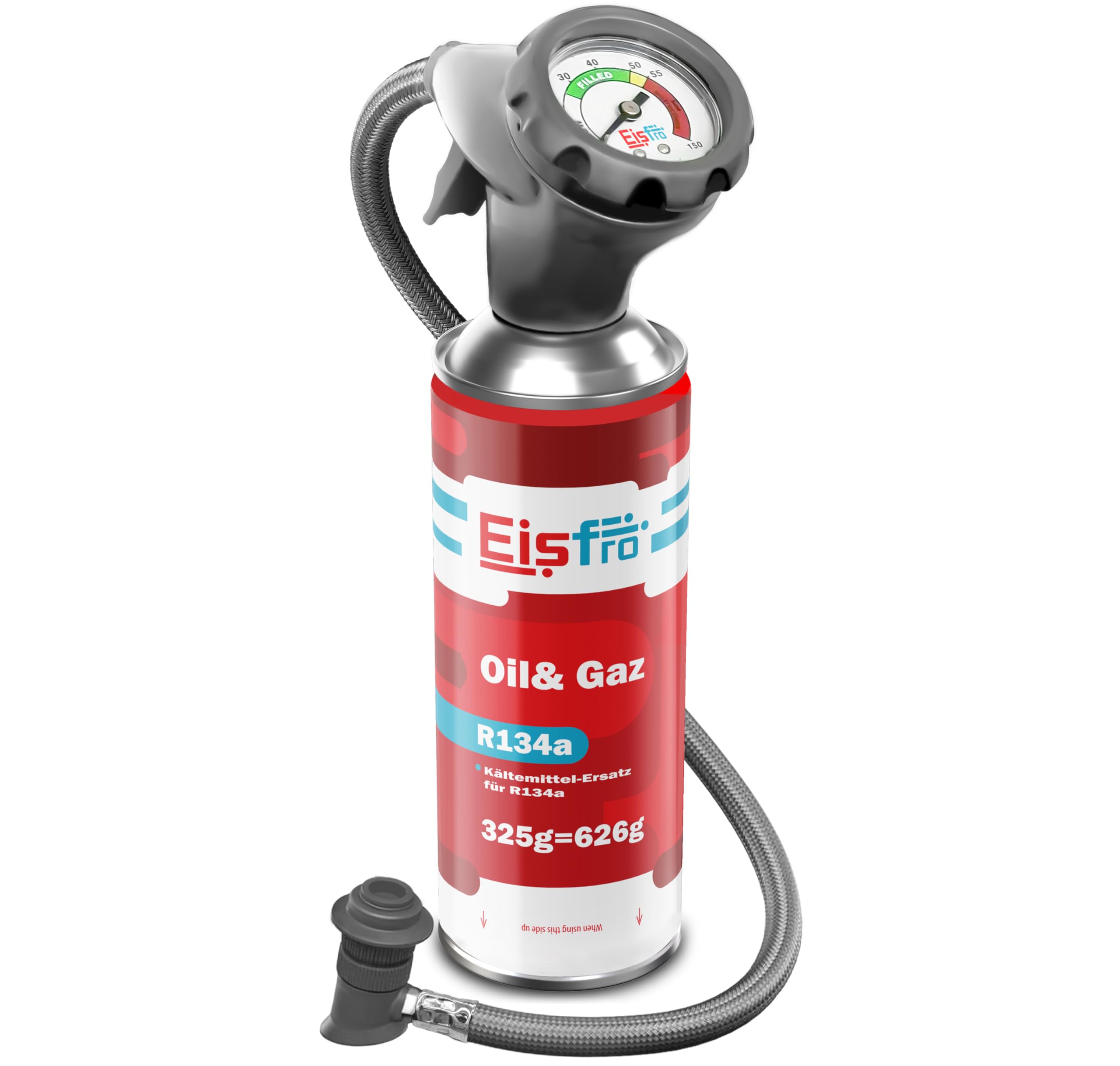 Zamiennik Czynnika Chłodniczego R134a Gaz 1x 235 g z Wężem i Adapterem HP/LP do Klimatyzacji – Napełnianie Klimatyzacji Samochodowej – Gaz R134a – Kartusz Gazu – ECO