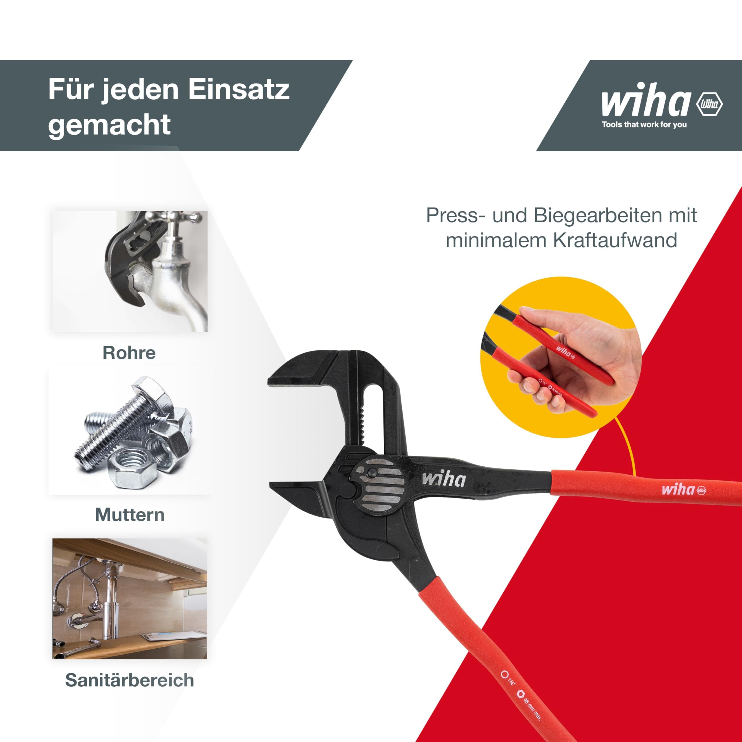 Wiha Zangenschlüssel Classic (40923) I knopflose Zange mit Ratschenprinzip 250mm I bis zu 10 fache Handkraftverstärkung
