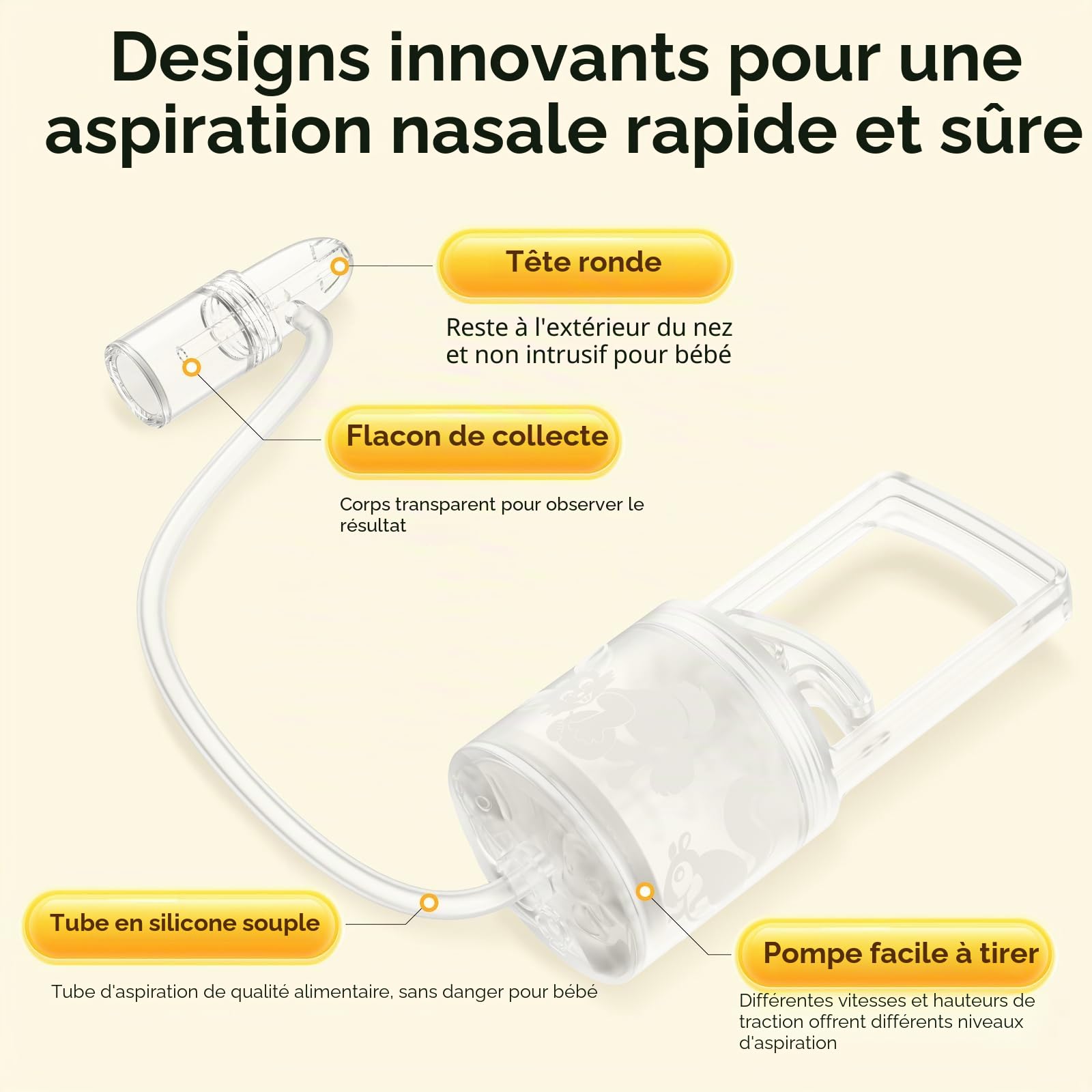 Aspirateur nasal pour bébé et enfant avec pompe à main et embout non invasif pour une aspiration rapide et silencieuse, co-marqué avec CHIBOJI