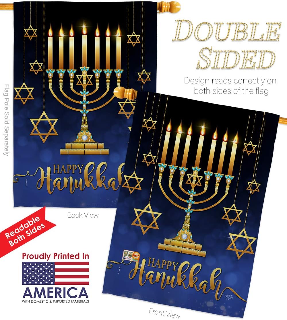 Happy Hanukkah House Flag Wintertime Candle Bonsai Menorah Jewish Chanukah David Small Decorative Gift Yard Banner Double-Sided Made In USA 28 X 40